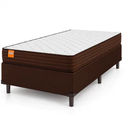Cama Box Solteiro Colchão Molas Qatar 88x188x60cm Marrom / Branco - Suporta até 200Kg por Pessoa
