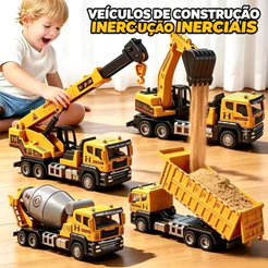 Veículo de Construção em Liga Metálica, Escavadeira Guindaste Betoneira, Brinquedo para Meninos 3‑8 Anos