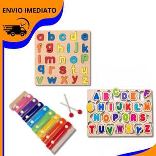 Brinquedo Montessori de Madeira – LETAS e Xilofone Sensorial Didático