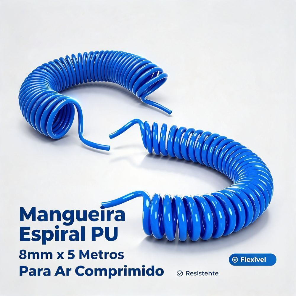 Mangueira Espiral PU Ar Comprimido 8mm X 5 Metros