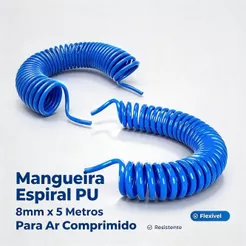 Mangueira Espiral PU Ar Comprimido 8mm X 5 Metros