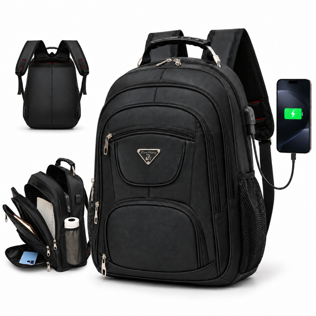 Mochila Masculina Reforçada Grande Capacidade com USB Resistente à Água para Faculdade Trabalho Escola Viagem