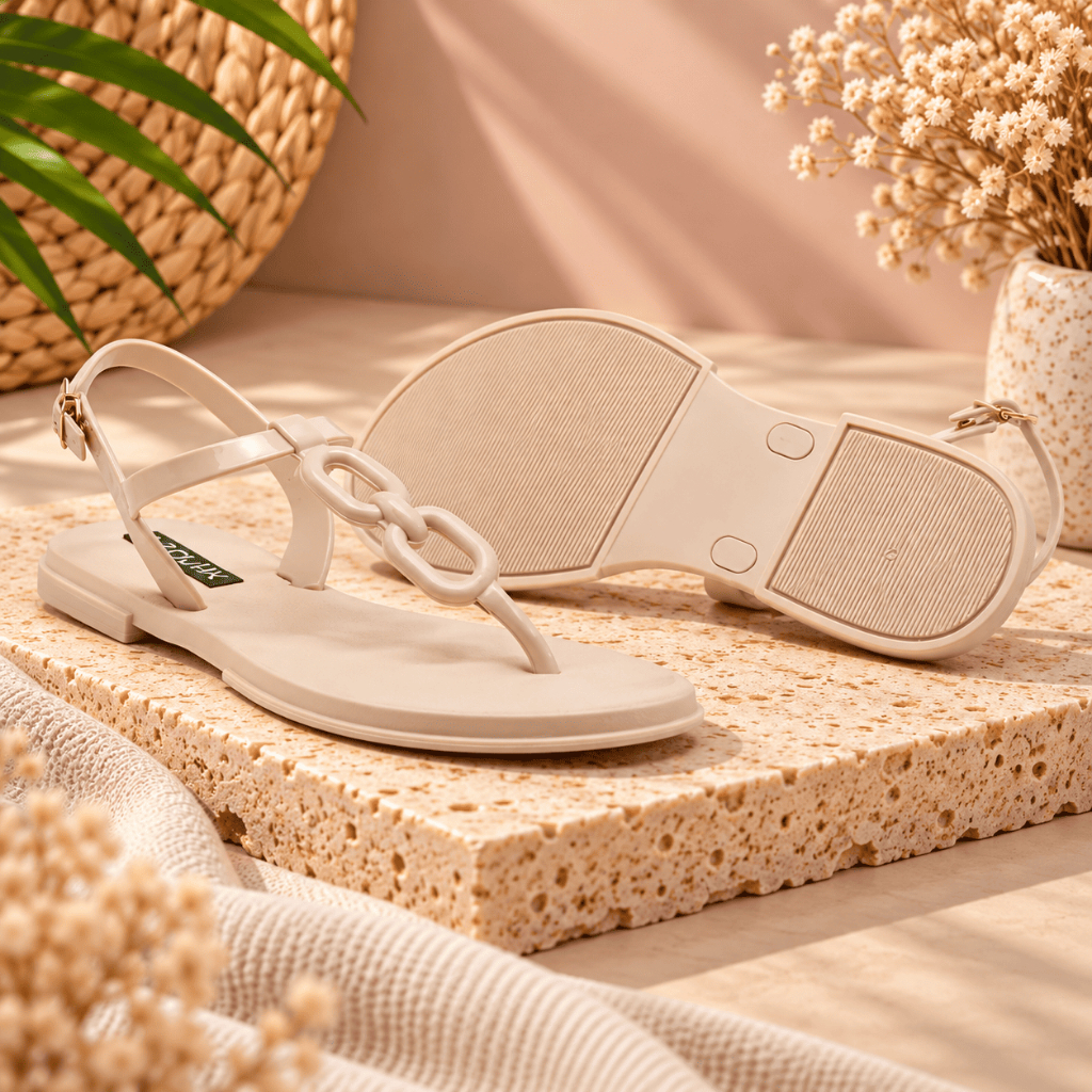 Sandália Feminina Rasteira com Corrente Decorativa Confortável Antiderrapante - Grupo Camilotti
