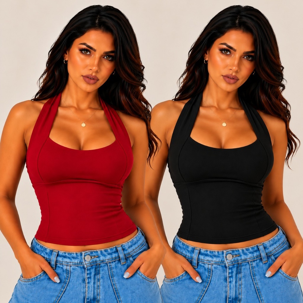KIT 2 BLUSAS FEMININA TOP HALTER CROPPED FRENTE ÚNICA AJUSTADO COSTA NUA CASUAL MODA VERÃO 2026