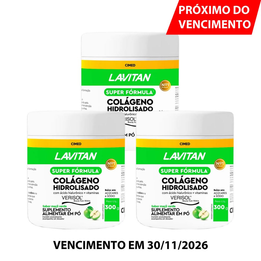 Kit 3 Lavitan Colágeno Verisol Maçã Verde 300g