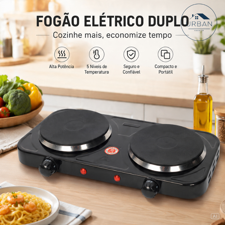 Fogareiro Elétrico Fogão Cooktop 2 Bocas  Camping 2000w 127v Aquecimento Rápido