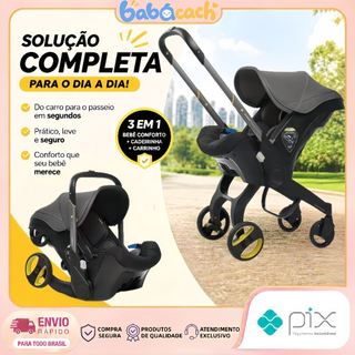 Carrinho de Bebê 4 em 1 com Sistema de Viagem, Bebê Conforto, Base Segura e Confortável, Alça Reversível e Assento