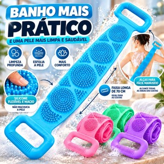 Escova de Banho de Silicone 70cm Dupla Face Massageadora Esfoliante para Costas Corpo Inteiro com Alças