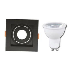 Kit 5 /10 Spot Recuado Preto mais lampada Dicroica 4,8w Mr16 com Soquete gu10 Embutir Quadrado