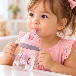 Copo Garrafa Transição Infantil Bico de Silicone com Válvula Alça e Tampa