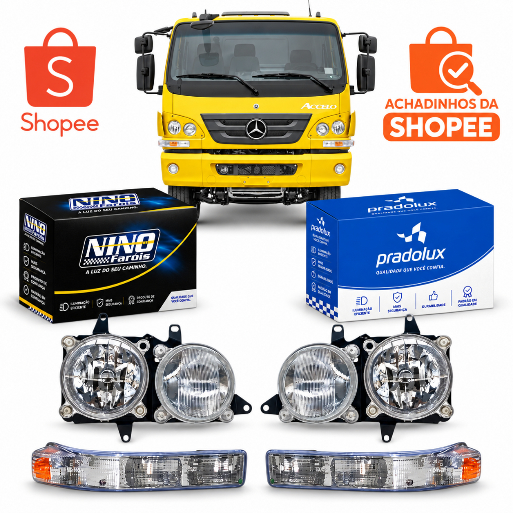 Par Farol Duplo Mb Accelo 715c 815 915c 1016 Com Lanternas Seta