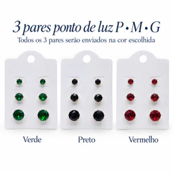 Kit 3 Pares Brinco Feminino Ponto de Luz P M G Trio