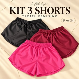 Kit 3 Shorts Tactel Feminino P ao G4 Plus Size Academia Corrida Caminhada Praia Piscina Verão Shortinho La Belle de Jour