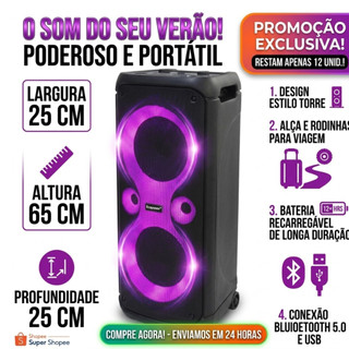 Caixa de Som Ecopower EP-2225 Torre Bluetooth 40W RMS Portátil Potente