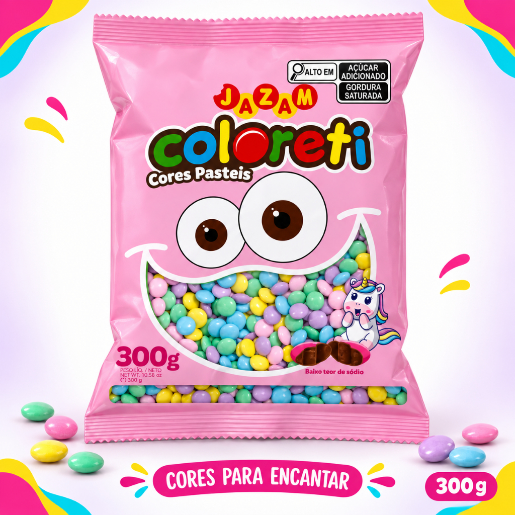 Confete de Chocolate Coloreti Mini Unicórnio Colorido 300g - Jazam