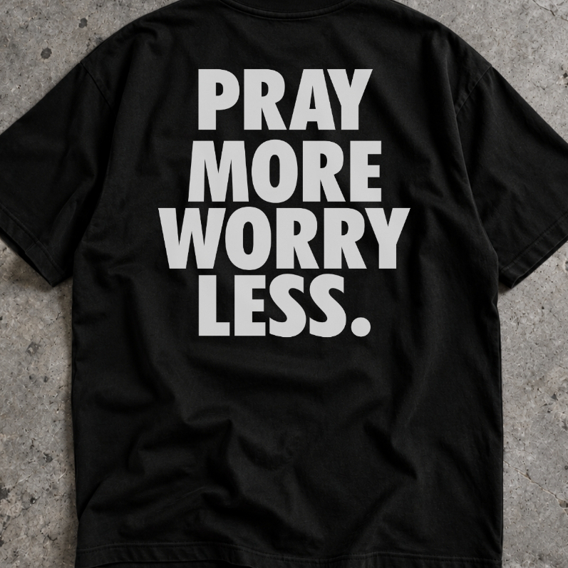 Camisa Masculina Oversized Streetwear Ore Mais Preocupe-se Menos Estampa nas Costas Algodão Camiseta Gospel Religiosa