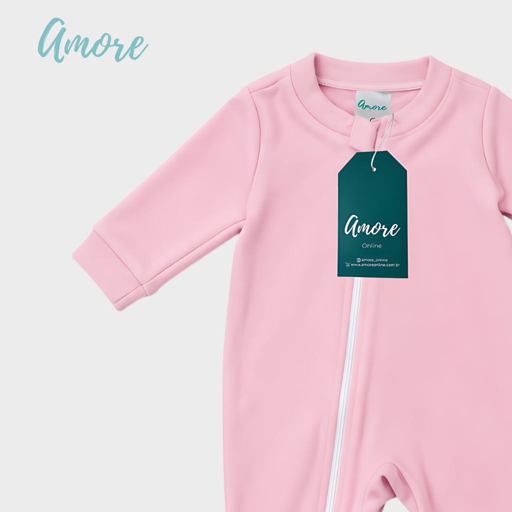 Roupa Para Bebê Kit 2 Macacão Amore Vira Pé Bolinha Rosa e Rosa 100% Algodão · foto 2