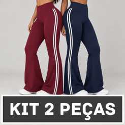 Kit 02 Calças Cintura Alta Bailarina com Listras Laterais Moda Tendência Estilosa