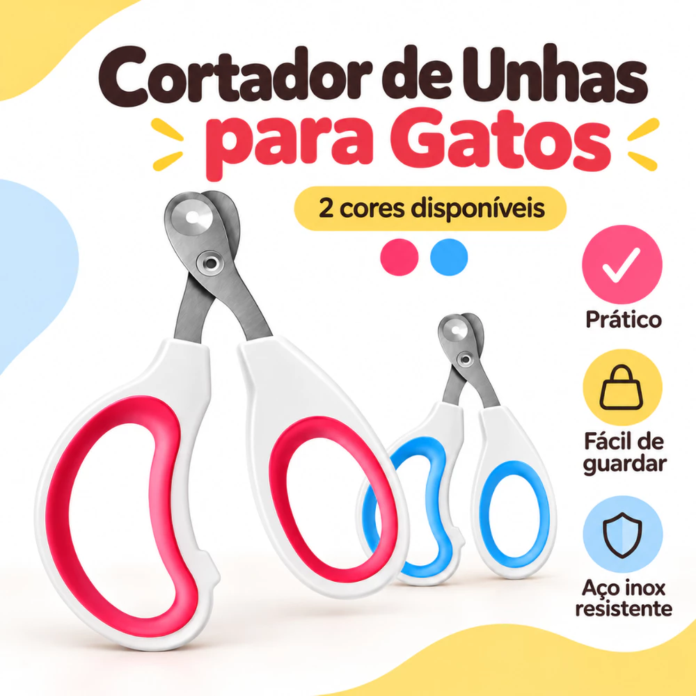 Cortador de Unhas Pet Aço Inox Antiderrapante Azul/Vermelho Compacto Modelo Furo Circular para Gatos e Cães