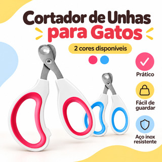 Cortador de Unhas Pet  Aço Inox Antiderrapante Azul/Vermelho Compacto Modelo Furo Circular para Gatos e Cães