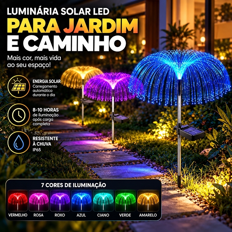 Kit 2/4 Luminária Solar LED Jardim RGB 7 Cores Fibra Óptica Luz Decorativa Externa IP65 72cm