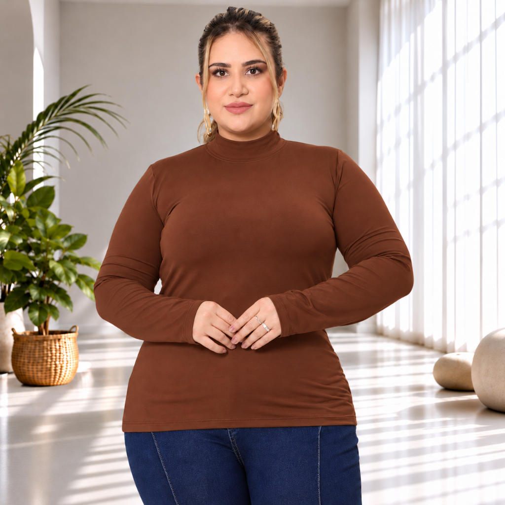 Blusa Flanelada Proteção Térmica Casual Gola Alta Confortável Inverno Modinha