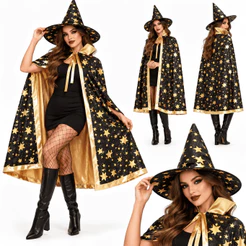 Kit Capa Com Chapéu De Mago Fantasia Halloween Adulto Dia Das Bruxas