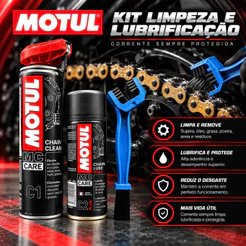 Kit Limpa Corrente Motul Moto Bike Motul C1 Chain Clean + C2 Chain Lube Road 200 Ml + Escovinha