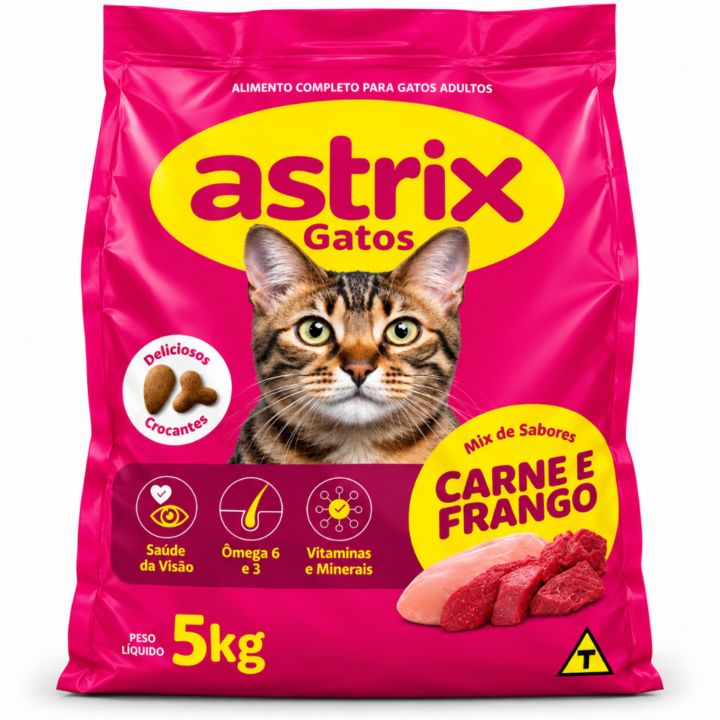Ração Gato Adulto Astrix 5kg 10kg Nutrição completa para felinos sabor carne e frango