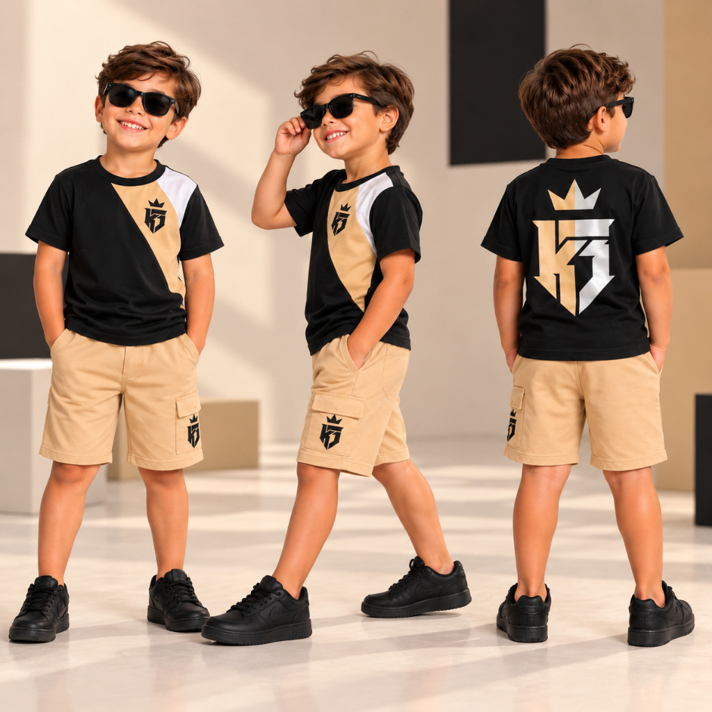 Blusa e Bermuda Moletinho Masculina Infantil - Roupa de Menino Verão Casual 2 Peças - 2 a 12 Anos