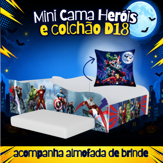 Cama Infantil Montessoriana Menino Avengers MDF Segura com Proteção Lateral e com Colchão D18 Incluso