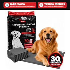 Tapete Higiênico Premium Tok Prime Pet 80x60 Carvão Ativado e Bambu 6 Camadas Kit 30 60 Unidades Cães Grande Porte