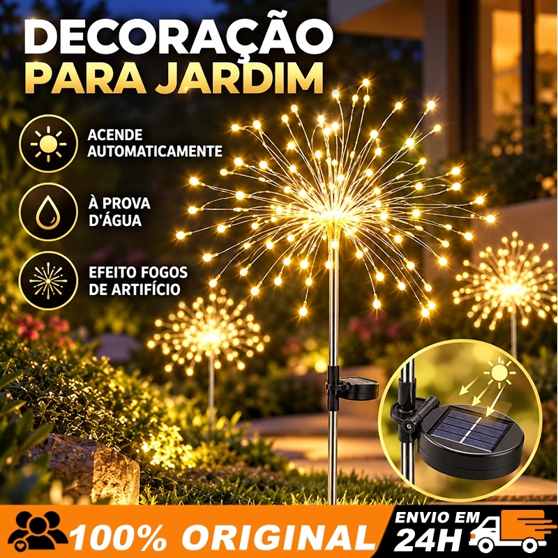 Luz Solar 150/200 LED 8 Modos Efeito Fogos Impermeável para Jardim e Árvore de Natal