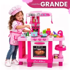 Cozinha Infantil Completa Grande Interativa Kit com Acessórios Som e Luz Fogão Forno