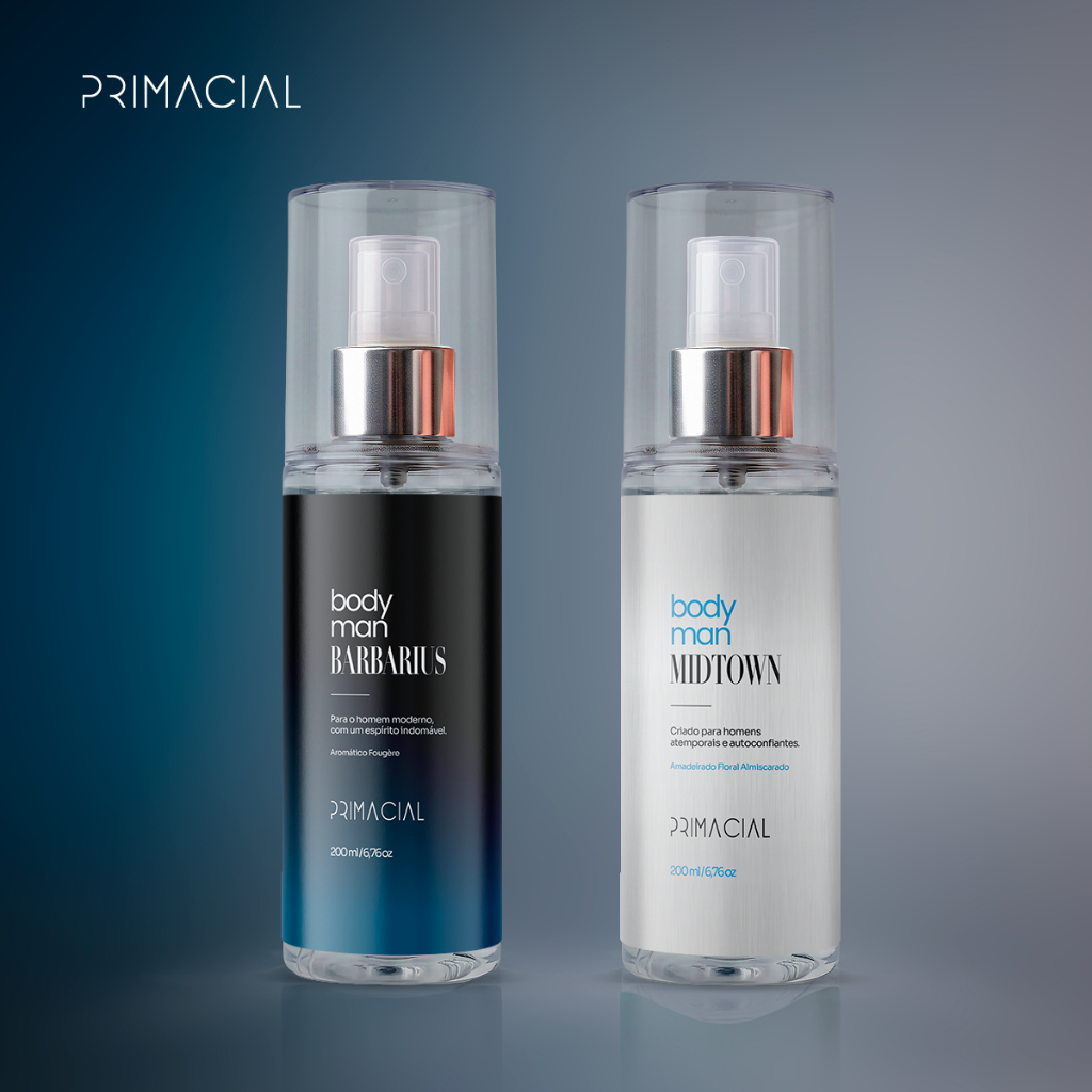 KIT BODY SPLASH MASCULINO BARBARIUS E MIDTOWN 200ML - PRIMACIAL PERFUME FRESCO AMADEIRADO