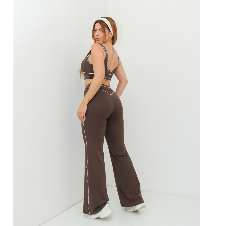 Conjunto Fitness Feminino Top e Calça Pantalona Cintura Alta Academia Esportivo Yoga SD1983 — imagem 2 de 2