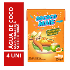 Água de Coco Mais Maracujá Sococo 200ml - 4 Unidades