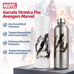 Marvel Garrafa Térmica Vingadores 750ml Aço Inox Logo Avengers Design Exclusivo Presente Geek
