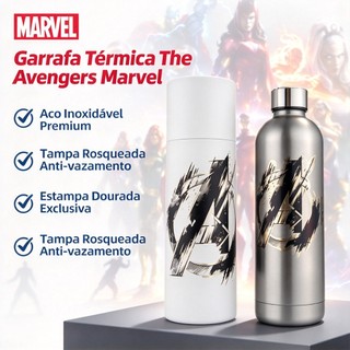 Marvel Garrafa Térmica Vingadores 750ml Aço Inox Logo Avengers Design Exclusivo Presente Geek