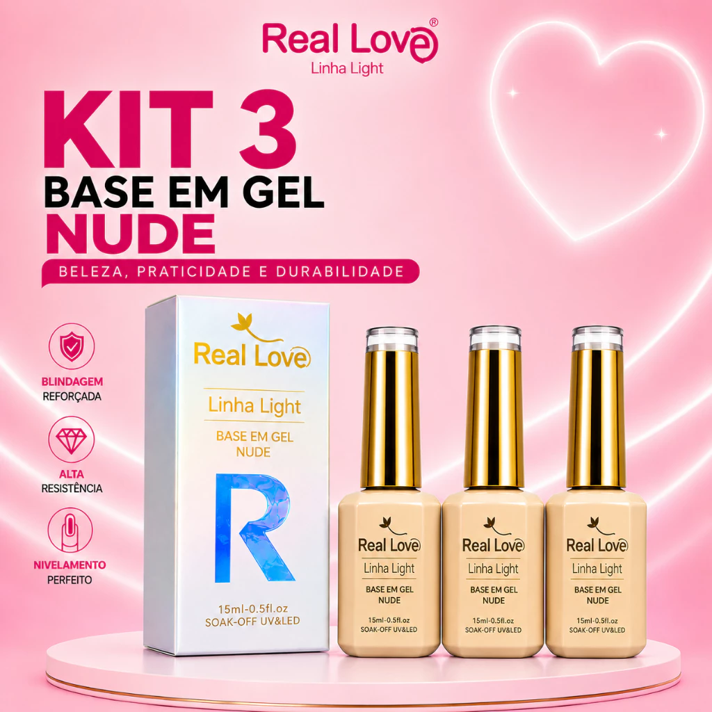 Kit 3 Base em Gel Nude Real Love Light 15ml — imagem 1