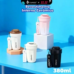 Civago Copo Térmico 380mL Garrafa Térmica Café Chá bebida gelada Revestimento Interno Cerâmico Com Tampa Quente/Frio