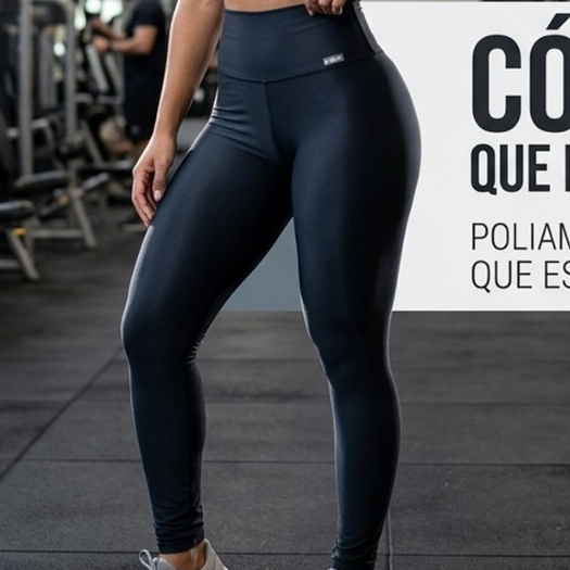 Legging Feminina Poliamida com Elastano Cós Alto Levanta Bumbum Lisa Fitness Academia e Estilo de Rua