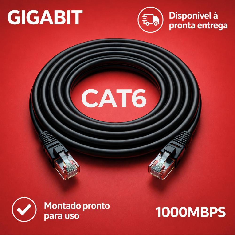 CABO DE REDE CAT6 1M 2M 3M 5M 10M 15M 20M PRETO GIGABIT ULTRA VELOCIDADE