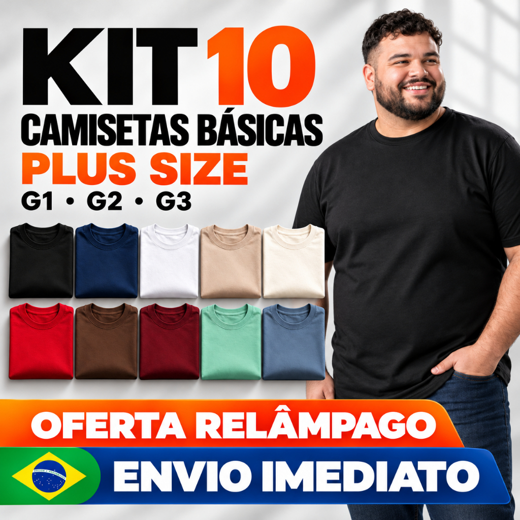 Kit 10 Camiseta Masculina Plus Size Extra Grande 100% Algodão Básica Lisa Atacado Direto Da Fábrica