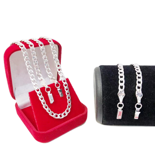 Corrente e Pulseira Cordão Banhado Prata 925 Masculina 60cm 4mm