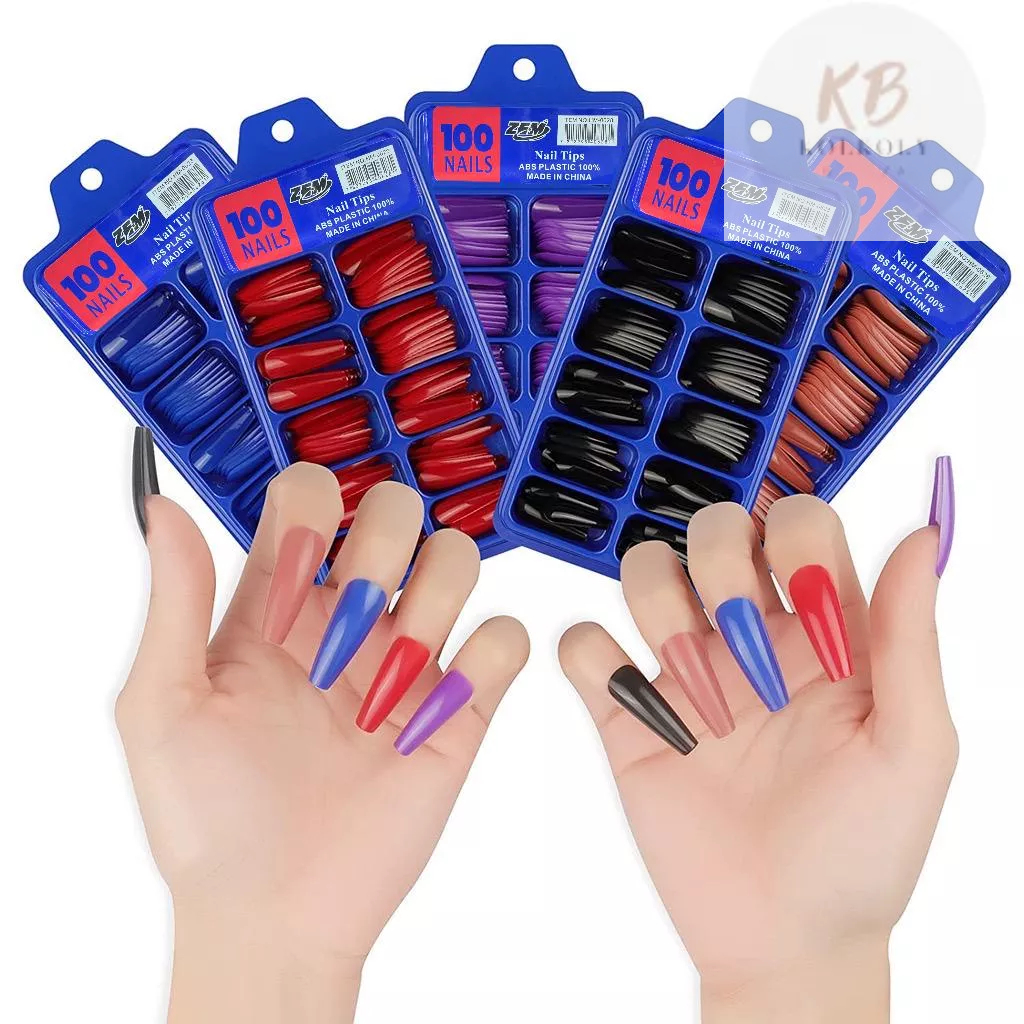 Kit 100 Unhas Postiças Coloridas Bailarina Longa Decorada Realista Cores Variadas Pronta Entrega
