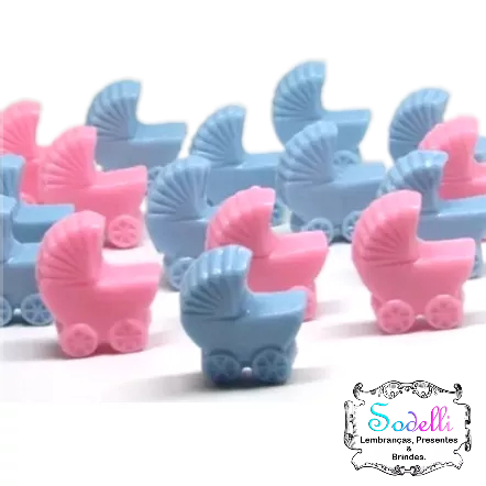 100 Mini Sabonetes Carrinho de Bebê 6 gramas para Lembrancinhas - Chá Revelação