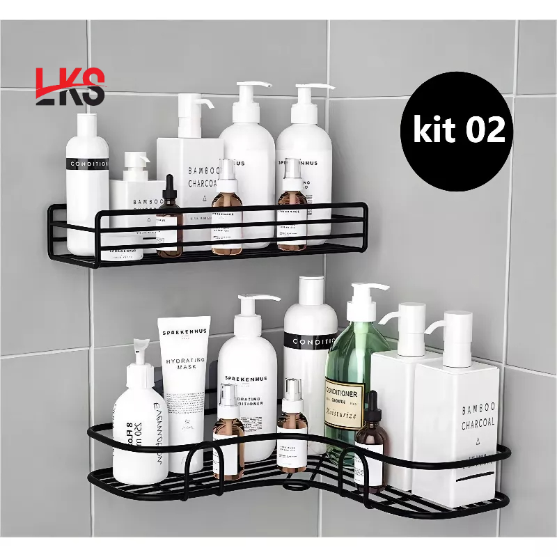 Kit com 2 Suportes De Metal Adesivo Para Parede Cozinha e Banheiro Organizador