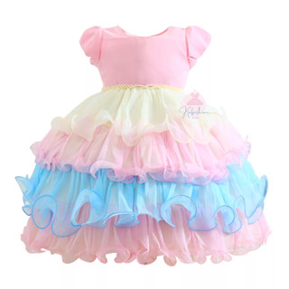 Vestido festa infantil rosa 1 a 3 anos chuva de amor nuvem de benção jardim encantado festa ursinhos carinhosos colorido Arco-íris