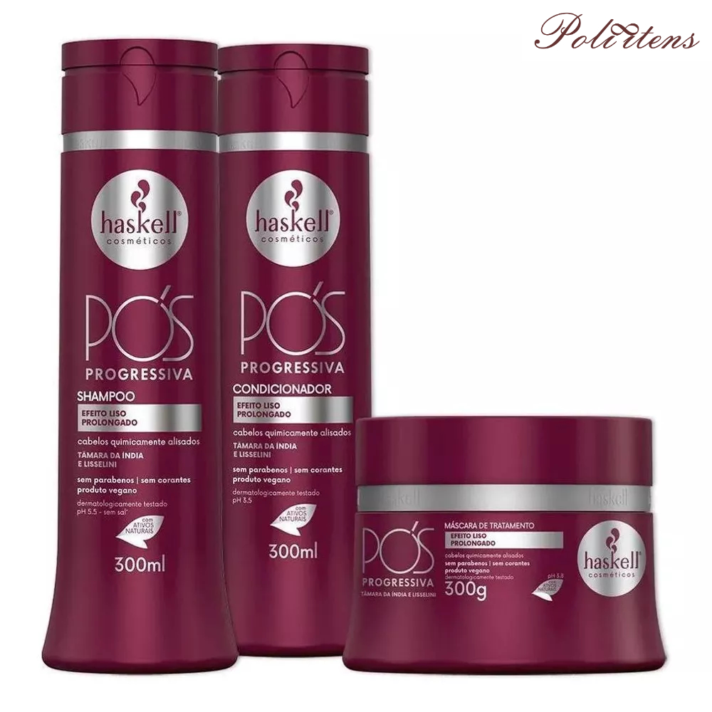 Kit Haskell Pós Progressiva Shampoo 300ML 1 Condicionador 300ML  1 Mascara 300ML